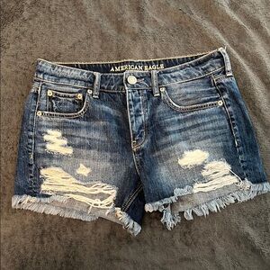 American Eagle Outfitters Blue Distressed Jean Shorts